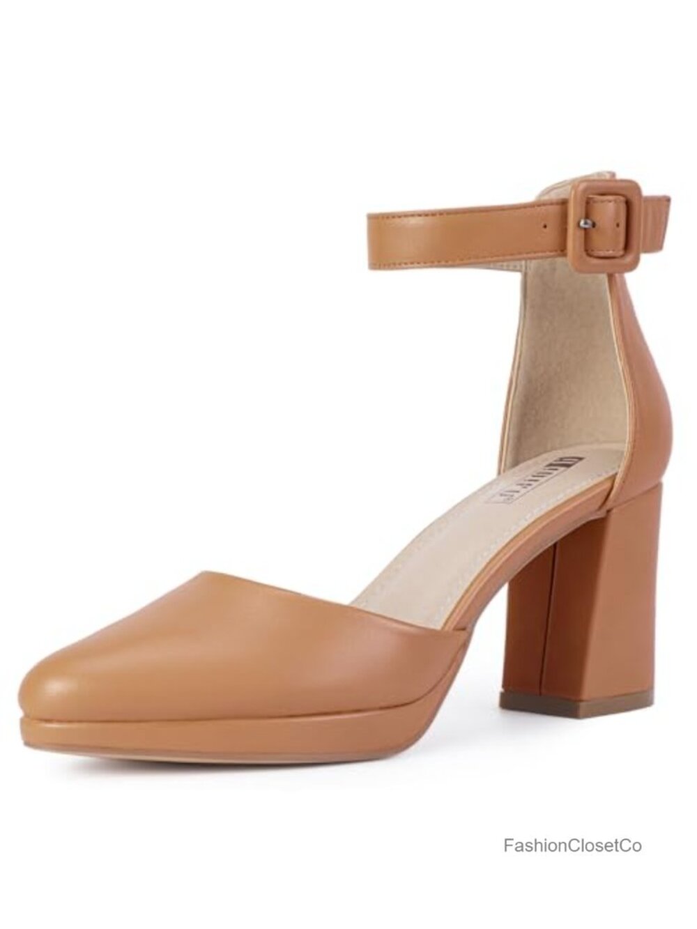 Chunky Block Platform Heels Pumps Women Closed Toe Ankle Strap Low Heel